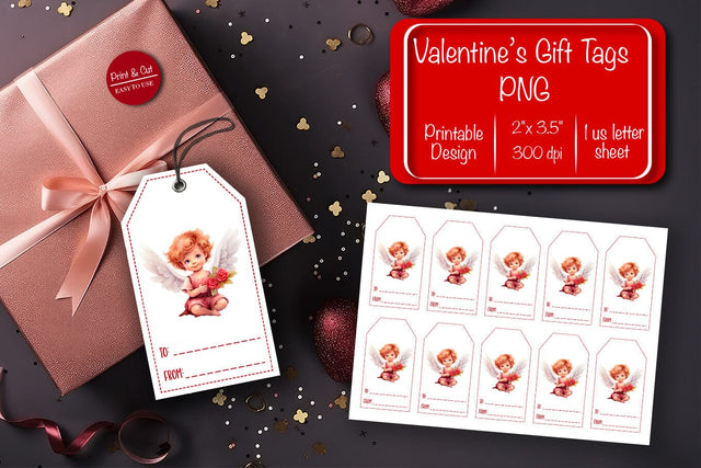 Valentine gift tag printable template Be my Valentine Baby Angels tag clipart printable PNG Sublimation Createya Design 