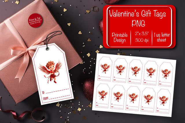 Valentine gift tag printable template Be my Valentine Baby Angels tag clipart printable PNG Sublimation Createya Design 
