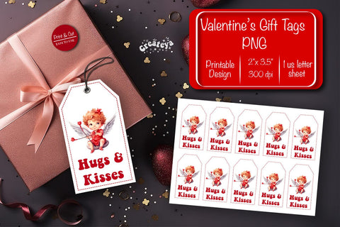 Valentine gift tag printable template Be my Valentine Baby Angels tag clipart printable PNG Sublimation Createya Design 