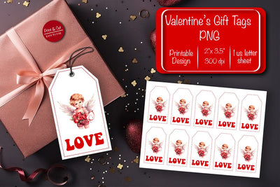 Valentine gift tag printable template Be my Valentine Baby Angels tag clipart printable PNG Sublimation Createya Design 
