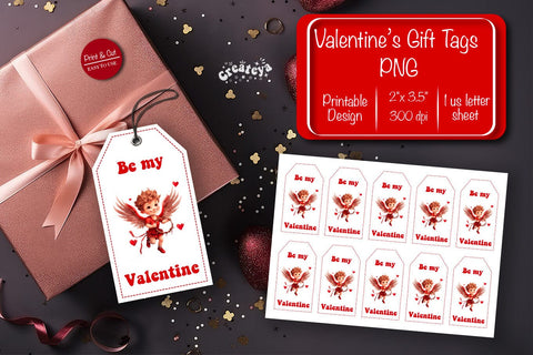 Valentine gift tag printable template Be my Valentine Baby Angels tag clipart printable PNG Sublimation Createya Design 