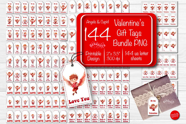 Valentine gift tag printable template Bundle Baby Angels tag Love Valentine clipart printable PNG Sublimation Createya Design 