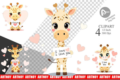 Valentine Giraffe Cartoon Clipart Sublimation artnoy 