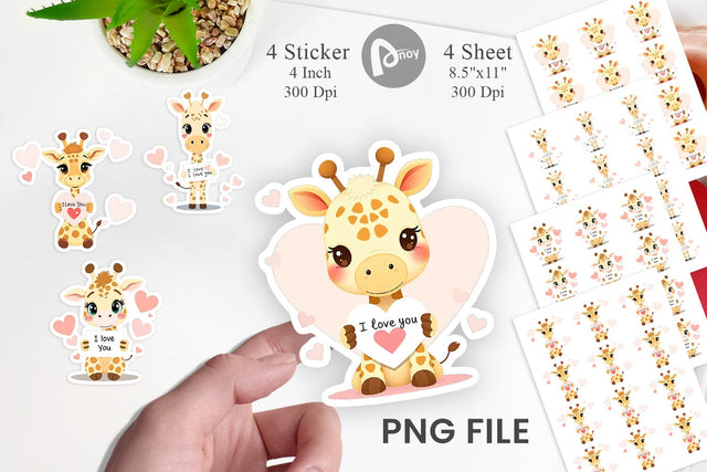 Valentine Giraffe Cartoon Sticker Sublimation artnoy 
