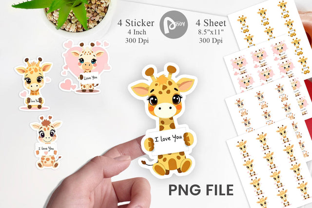 Valentine Giraffe Cartoon Sticker Sublimation artnoy 
