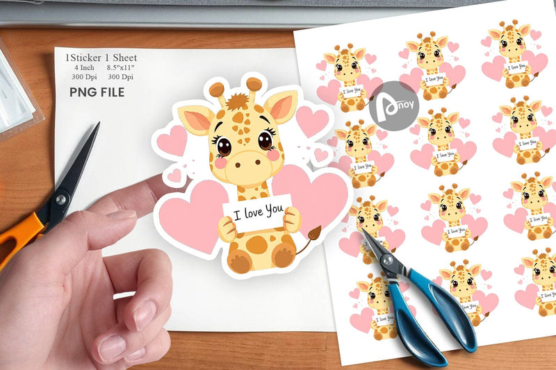 Valentine Giraffe Cartoon Sticker Sublimation artnoy 