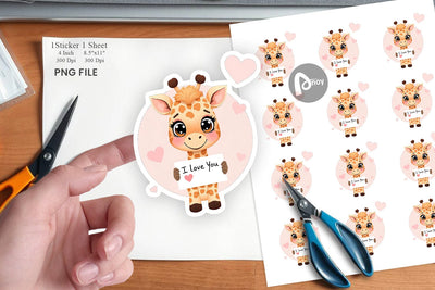 Valentine Giraffe Cartoon Sticker Sublimation artnoy 