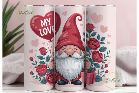 Valentine Gnome 20oz Tumbler Wrap Sublimation PixelChick 