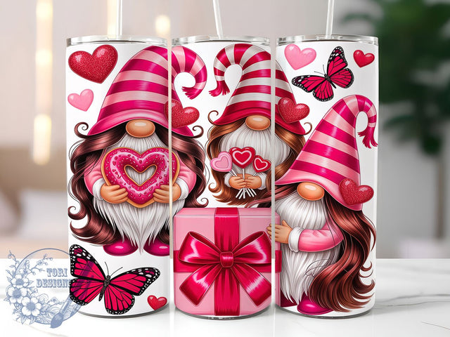 Valentine Gnome Girls Hearts 20oz Tumbler, Valentine Gnome, Gnome Girls, Hearts Design, Sublimation Wrap, 20oz Tumbler, Romantic Aesthetic, Love Charm Sublimation ToriDesigns 