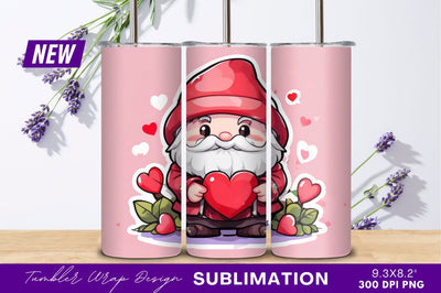 Valentine gnome holding heart tumbler png image Sublimation Regulrcrative 