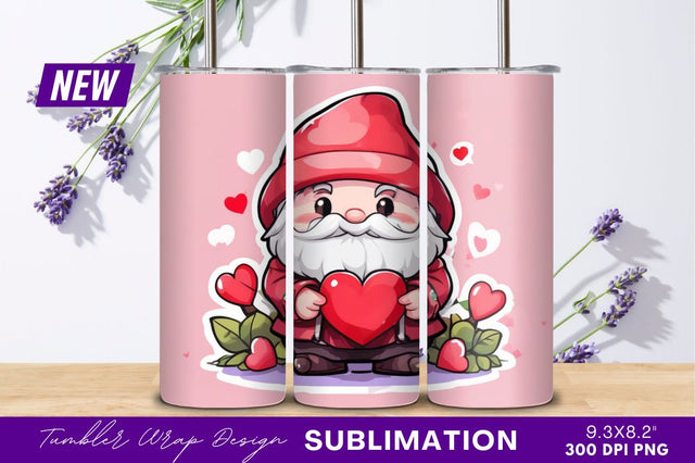 Valentine gnome holding heart tumbler png image Sublimation Regulrcrative 