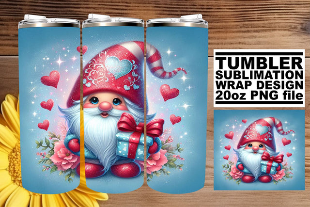 Valentine Gnome Kisses Tumbler Wrap Sublimation afrosvg 