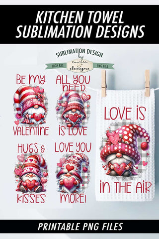 Valentine Gnome Kitchen Towel Designs | Valentine Sublimation Designs Sublimation Ewe-N-Me Designs 