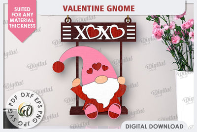Valentine Gnome Laser Cut. Valentine's Day Wall Decor SVG SVG Evgenyia Guschina 