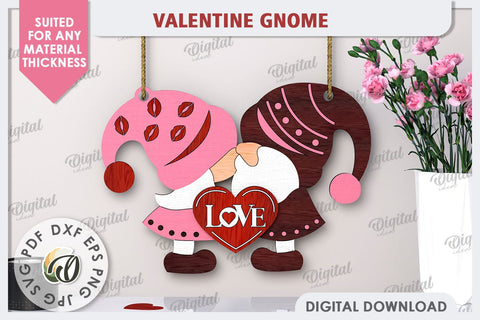 Valentine Gnome Laser Cut. Valentine's Day Wall Decor SVG SVG Evgenyia Guschina 