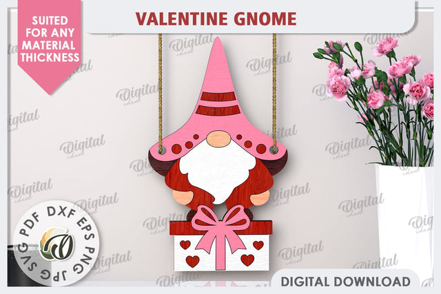 Valentine Gnome Laser Cut. Valentine's Day Wall Decor SVG SVG Evgenyia Guschina 
