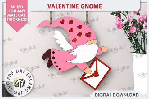 Valentine Gnome Laser Cut. Valentine's Day Wall Decor SVG SVG Evgenyia Guschina 