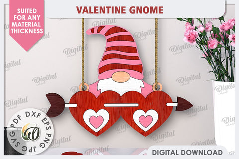 Valentine Gnome Laser Cut. Valentine's Day Wall Decor SVG SVG Evgenyia Guschina 