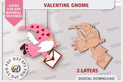 Valentine Gnome Laser Cut. Valentine's Day Wall Decor SVG SVG Evgenyia Guschina 