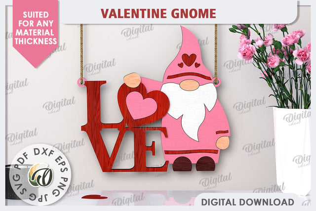 Valentine Gnome Laser Cut. Valentine's Day Wall Decor SVG SVG Evgenyia Guschina 