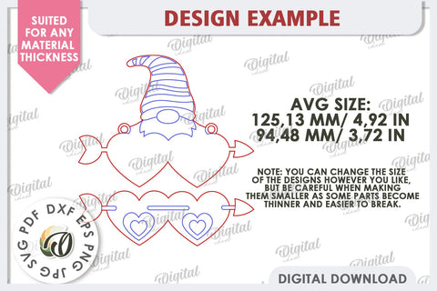 Valentine Gnome Laser Cut. Valentine's Day Wall Decor SVG SVG Evgenyia Guschina 