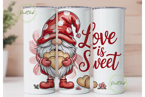 Valentine Gnome Love 20oz Tumbler Wrap Sublimation PixelChick 