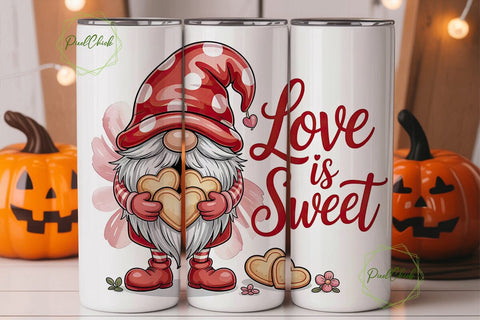 Valentine Gnome Love 20oz Tumbler Wrap Sublimation PixelChick 