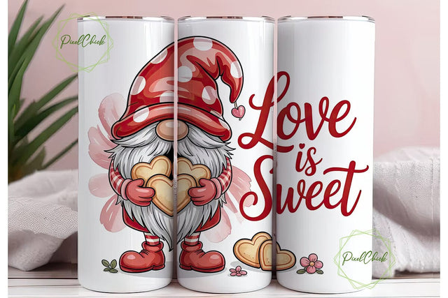 Valentine Gnome Love 20oz Tumbler Wrap Sublimation PixelChick 