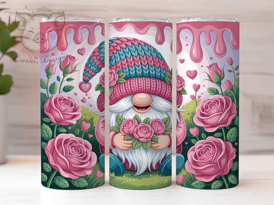 Valentine Gnome Roses Tumbler, Cute Gnome, Red Roses, Love Theme, 20Oz Tumbler, Sublimation Wrap, Digital Download Sublimation Lara' s Designs 