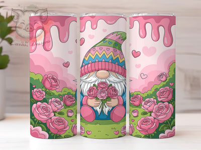 Valentine Gnome Roses Tumbler, Cute Gnome, Red Roses, Love Theme, 20Oz Tumbler, Sublimation Wrap, Digital Download Sublimation Lara' s Designs 