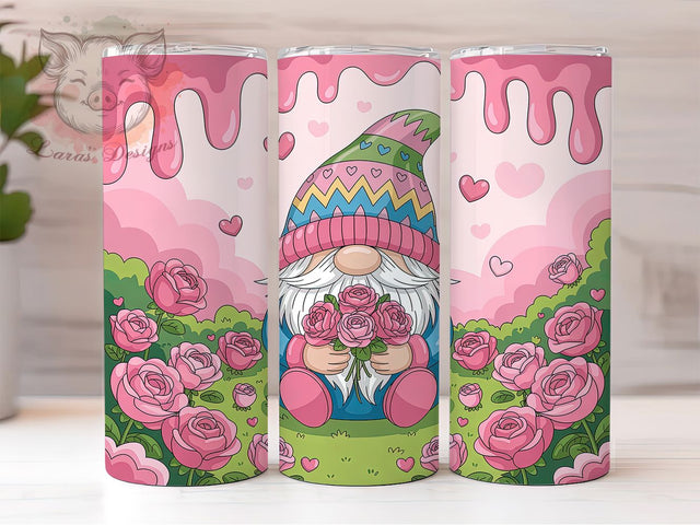 Valentine Gnome Roses Tumbler, Cute Gnome, Red Roses, Love Theme, 20Oz Tumbler, Sublimation Wrap, Digital Download Sublimation Lara' s Designs 