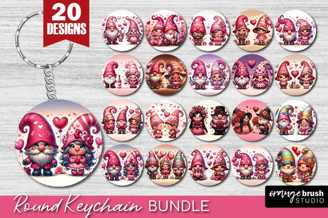 Valentine Gnome Round Keychain Sublimation Bundle 20 Designs Sublimation OrangeBrushStudio 