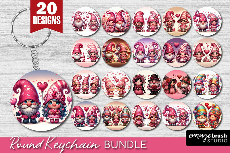 Valentine Gnome Round Keychain Sublimation Bundle 20 Designs Sublimation OrangeBrushStudio 