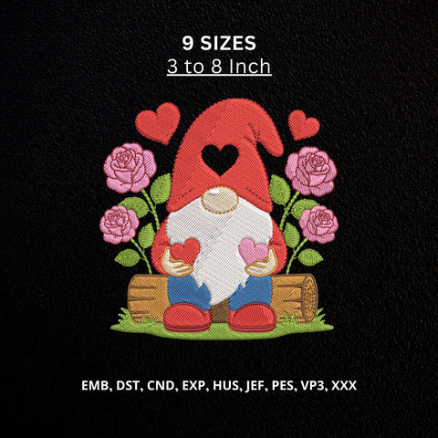 Valentine Gnome with Roses Machine Embroidery Design – Love Heart Gnome Embroidery File Embroidery/Applique DESIGNS PatternFeed8 