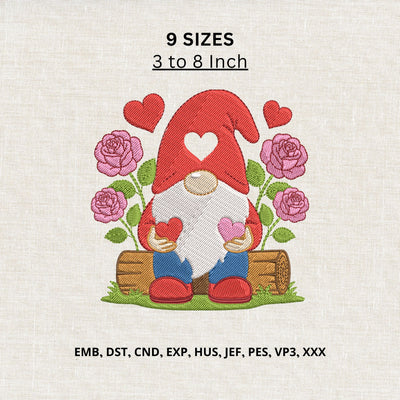 Valentine Gnome with Roses Machine Embroidery Design – Love Heart Gnome Embroidery File Embroidery/Applique DESIGNS PatternFeed8 