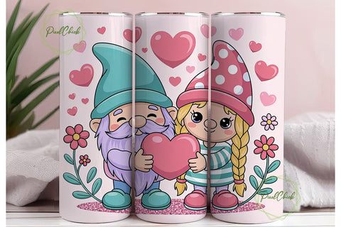 Valentine Gnomes 20oz Tumbler Wrap Sublimation PixelChick 
