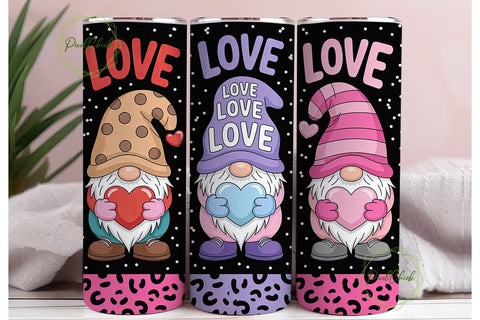 Valentine Gnomes 20oz Tumbler Wrap Sublimation PixelChick 