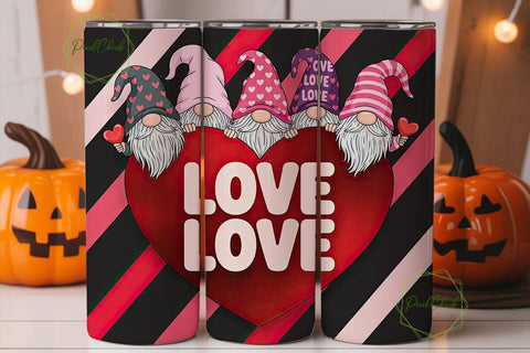 Valentine Gnomes 20oz Tumbler Wrap Sublimation PixelChick 