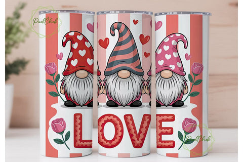 Valentine Gnomes 20oz Tumbler Wrap Sublimation PixelChick 