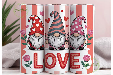 Valentine Gnomes 20oz Tumbler Wrap Sublimation PixelChick 