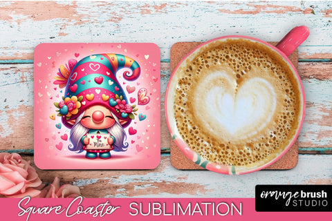 Valentine Gnomes Coaster Bundle - Square Coaster Sublimation Sublimation OrangeBrushStudio 