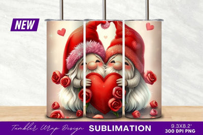 Valentine Gnomes Holding Heart Tumbler Png Sublimation Regulrcrative 