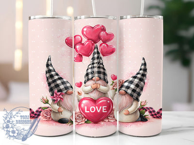 Valentine Gnomes Plaid Hearts 20oz Tumbler, Valentine Gnomes, Plaid Hearts, Love Theme, Sublimation Wrap, 20oz Tumbler, Romantic Aesthetic, Festive Charm Sublimation ToriDesigns 