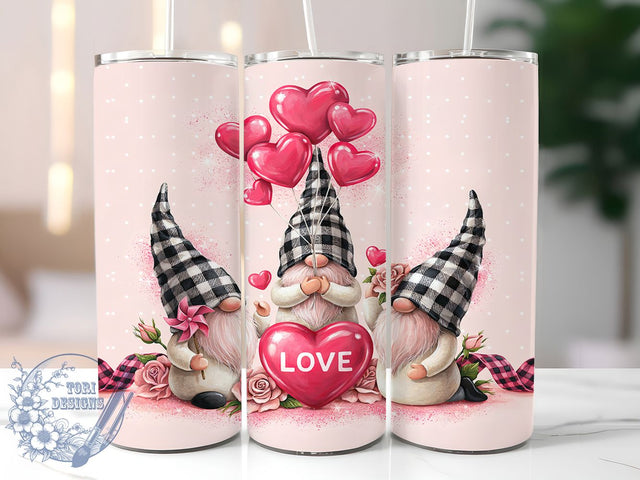 Valentine Gnomes Plaid Hearts 20oz Tumbler, Valentine Gnomes, Plaid Hearts, Love Theme, Sublimation Wrap, 20oz Tumbler, Romantic Aesthetic, Festive Charm Sublimation ToriDesigns 