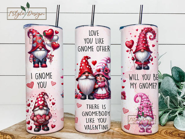 Valentine Gnomes Tumbler Wrap PNG 20 oz Skinny Tumbler Sublimation Design Instant Digital Download, Cute Love Gnome Saying Tumbler Wrap Sublimation iStyleDesign 
