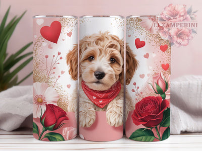 Valentine Goldendoodle Tumbler, Goldendoodle Dog, Dog Lover, Romantic Design, Whimsical Art, 20Oz Tumbler, Sublimation Wrap Sublimation Li Zamperini 