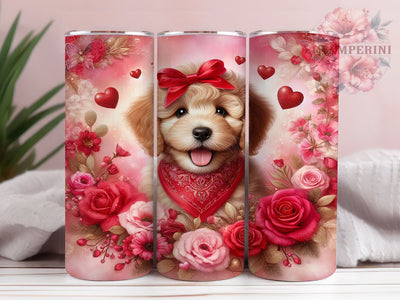 Valentine Goldendoodle Tumbler, Goldendoodle Dog, Dog Lover, Romantic Design, Whimsical Art, 20Oz Tumbler, Sublimation Wrap Sublimation Li Zamperini 
