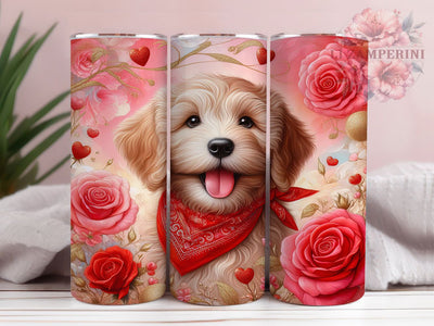 Valentine Goldendoodle Tumbler, Goldendoodle Dog, Dog Lover, Romantic Design, Whimsical Art, 20Oz Tumbler, Sublimation Wrap Sublimation Li Zamperini 