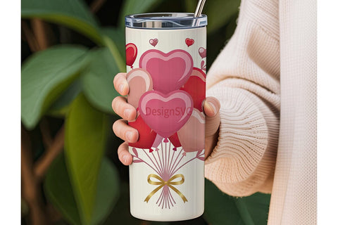 Valentine Heart Balloons 20oz Tumbler Sublimation DesignSVG 