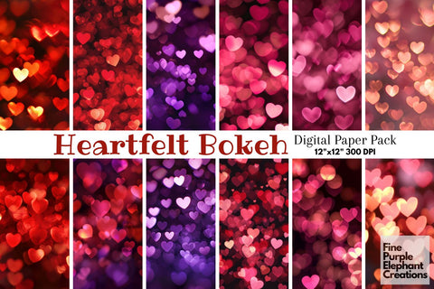 Valentine Heart Bokeh Texture Digital Pattern Fine Purple Elephant Creations 